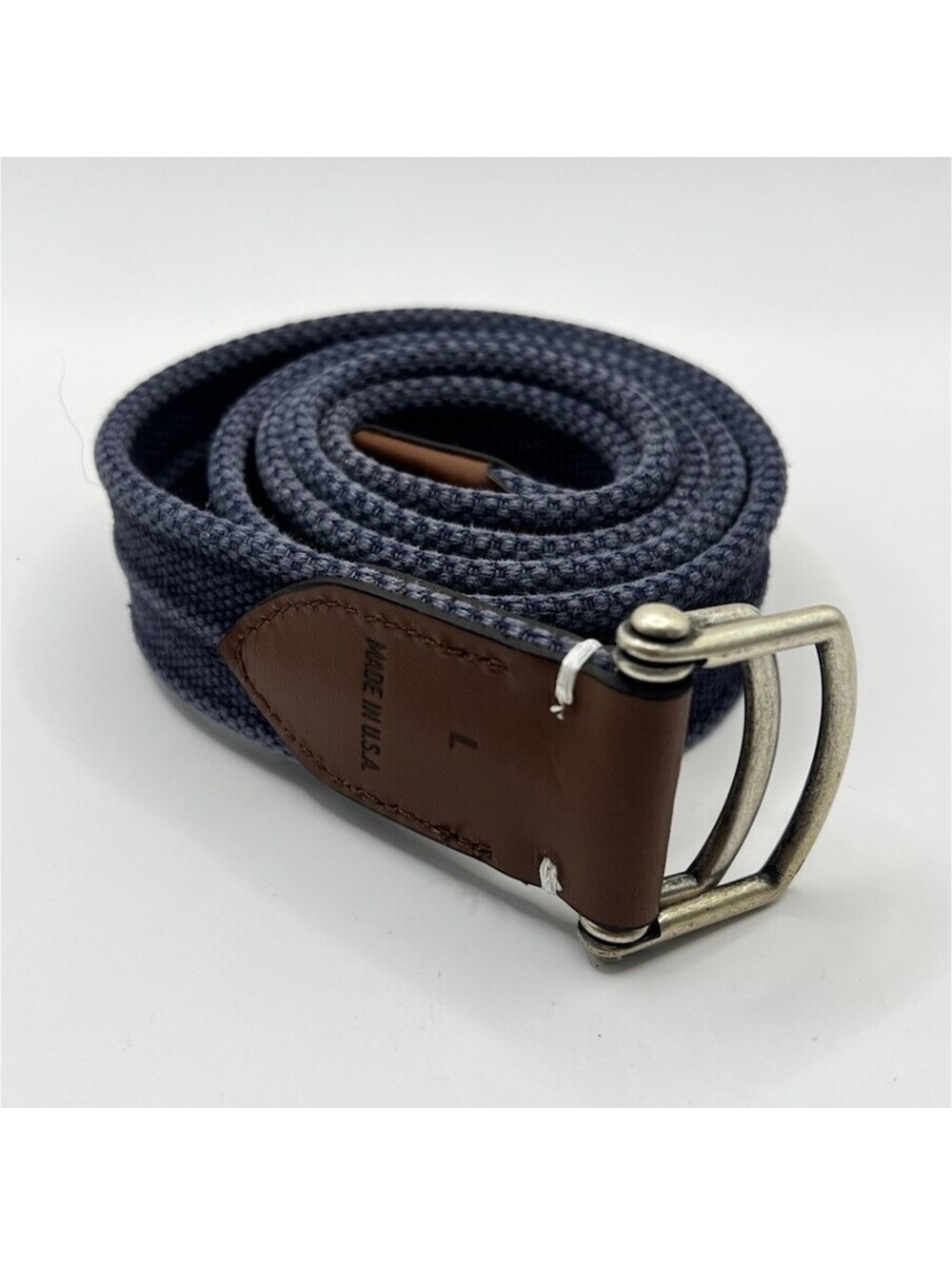 Made in USA Woven Canvas D-Ring Belt Brown Leather Surfboard Logo | Size L